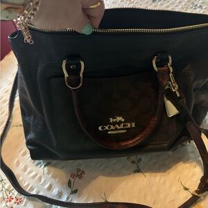 Coach Black and Brown Shoulder Bag with Gold Accents